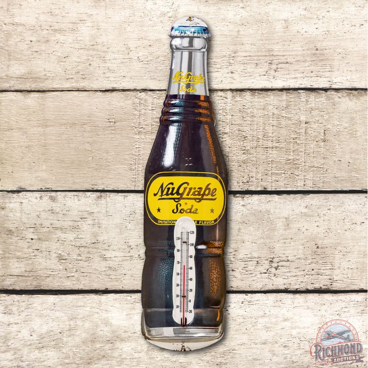 NuGrape Soda Metal Bottle Thermometer TAC 8