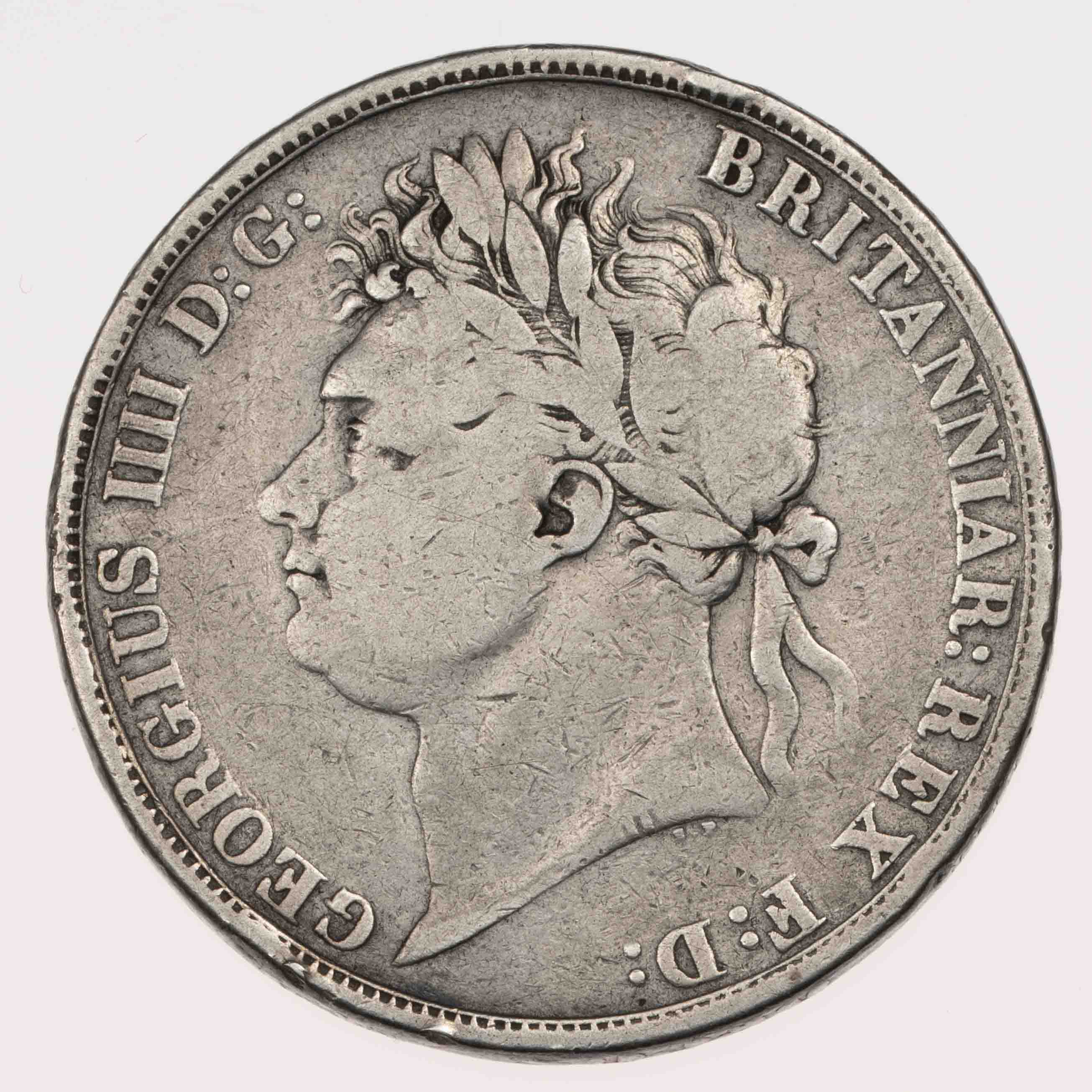英国-Great Britain. 劣. G. ジョージ4世 月桂冠像 1クラウン銀貨 1822