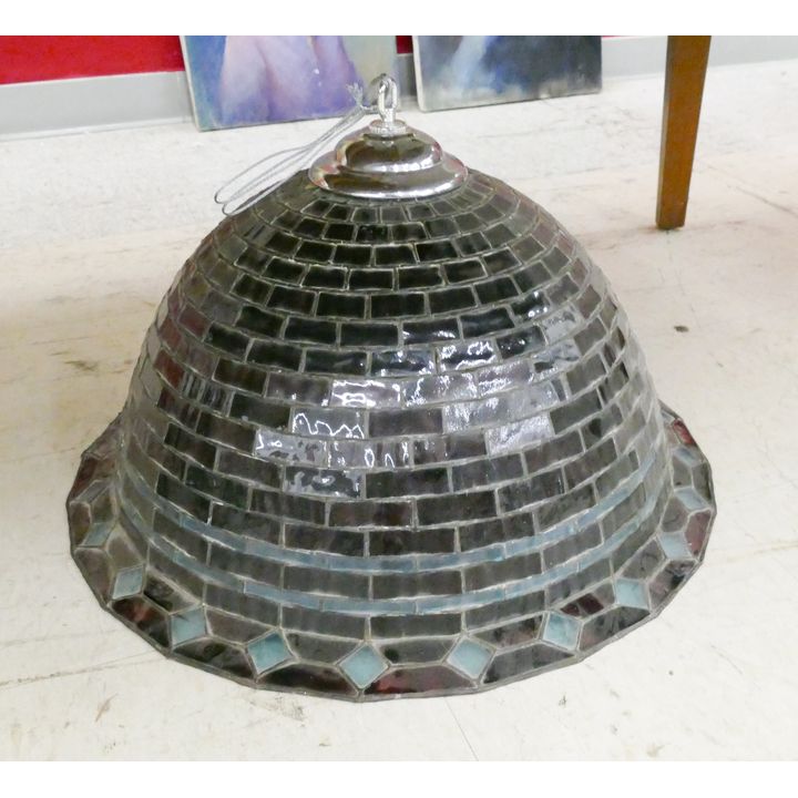 Purple Leaded Glass Hanging Umbrella Light Fixture- 14x21''