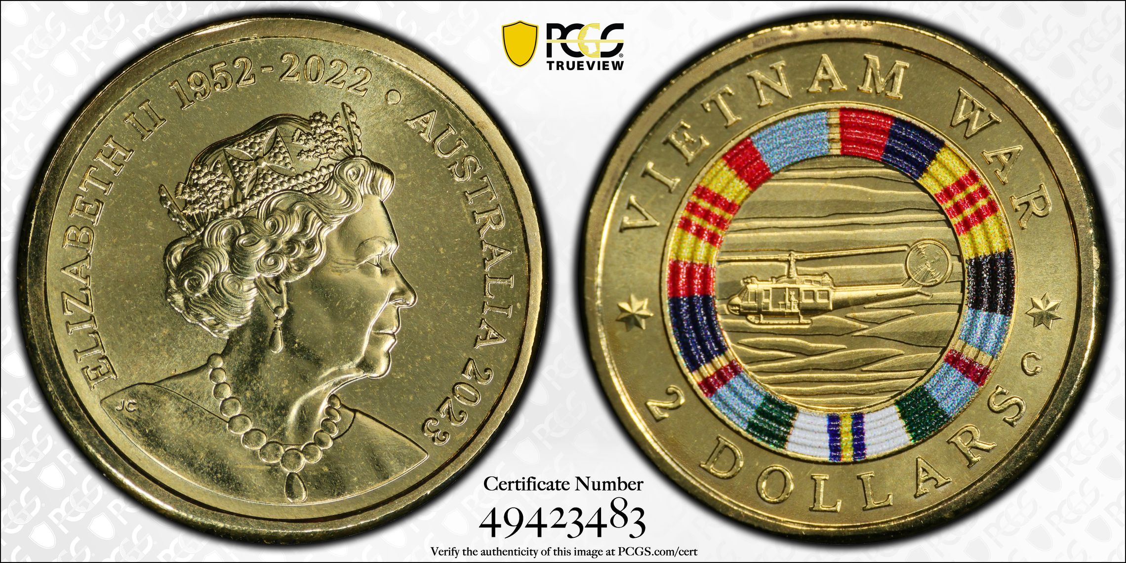 Elizabeth II, Vietnam War Colorized, Two Dollar, 2023, PCGS MS68