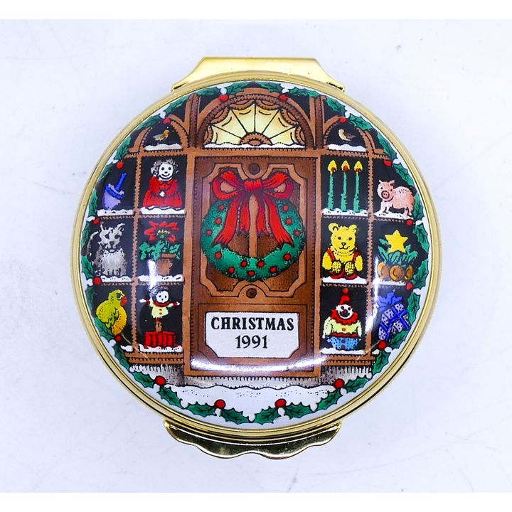 Halcyon Days Christmas 1991 Enameled Box 1'' x 2''
