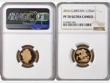 2016 ELIZABETH II 'JAMES BUTLER' PROOF GOLD HALF SOVEREIGN PF70 UCAM