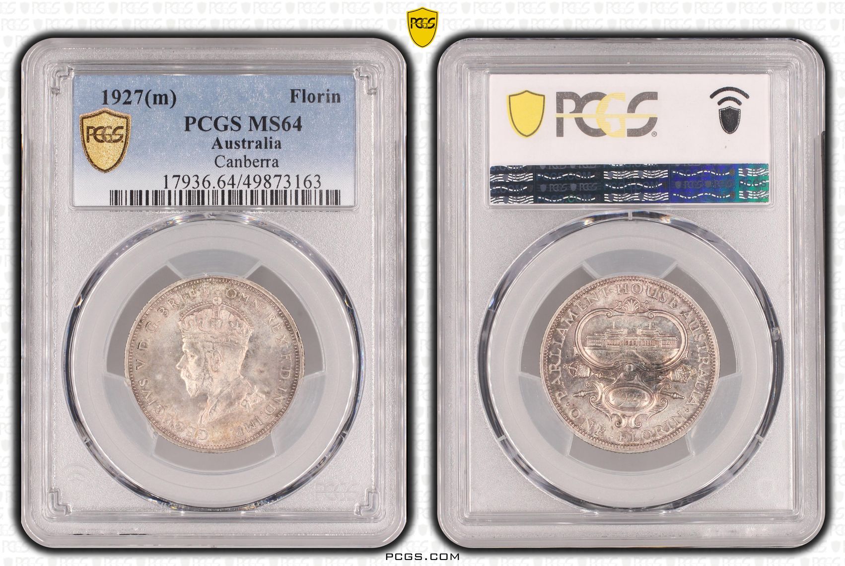 George V, Canberra , Florin, 1927(m), PCGS MS64