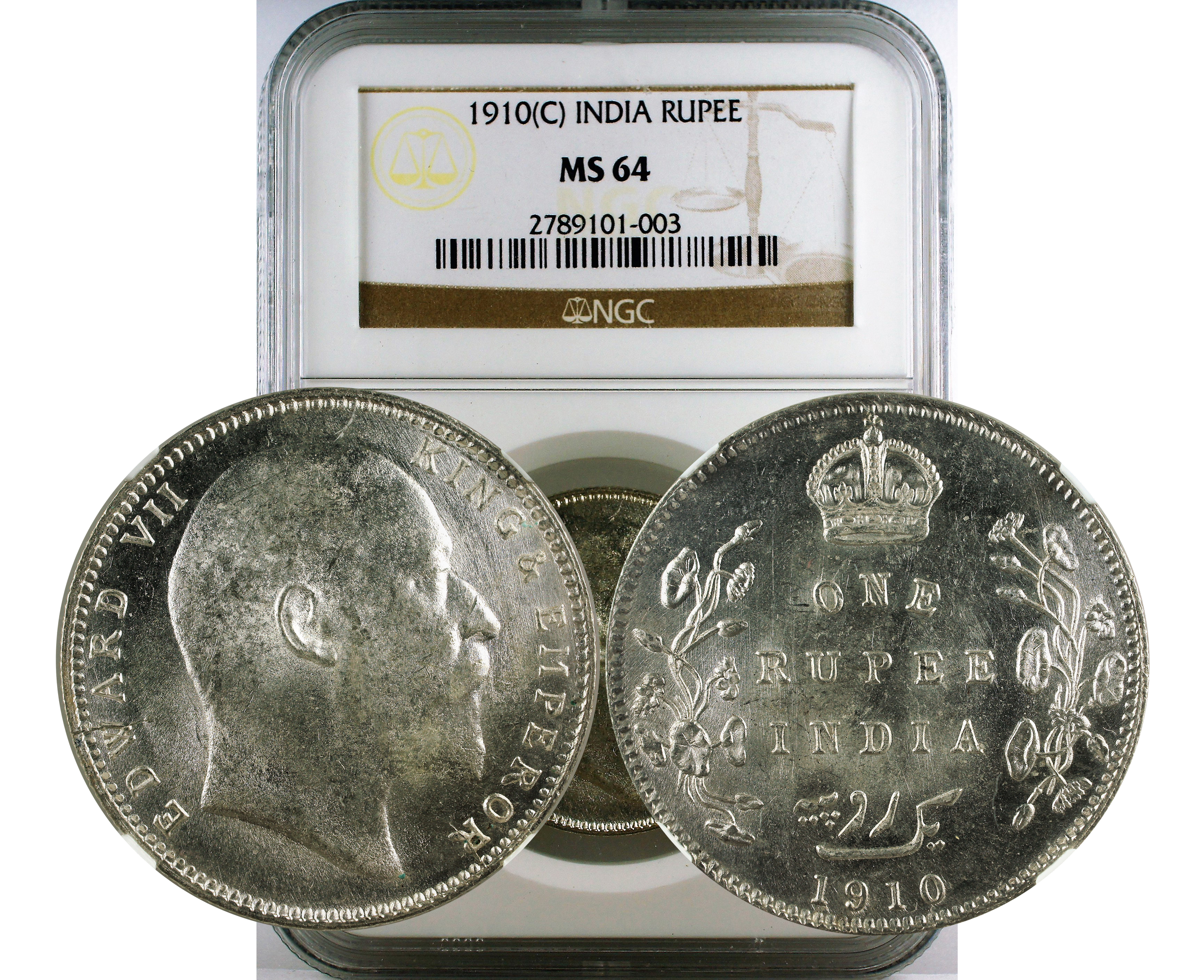 1910(C) INDIA RUPEE  MS 64