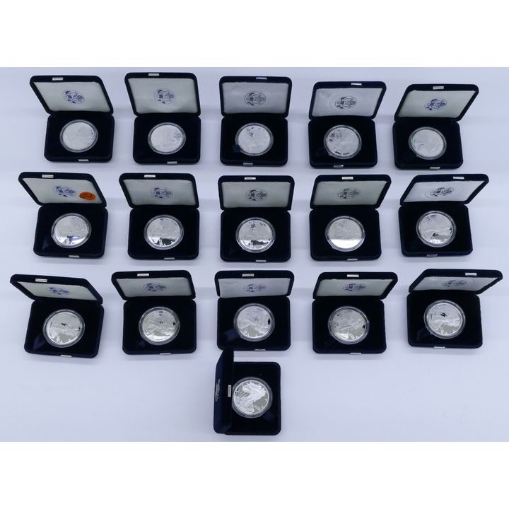 16pc US American Eagle Silver Dollars in Cases 1998-2003