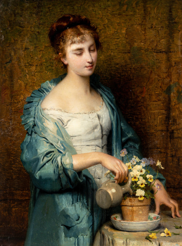 Désiré-François Laugée 
(French, 1823–1896)
Watering the Pansies