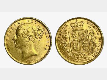 1862 VICTORIA YOUNG HEAD LONDON MINT SHIELD GOLD SOVEREIGN