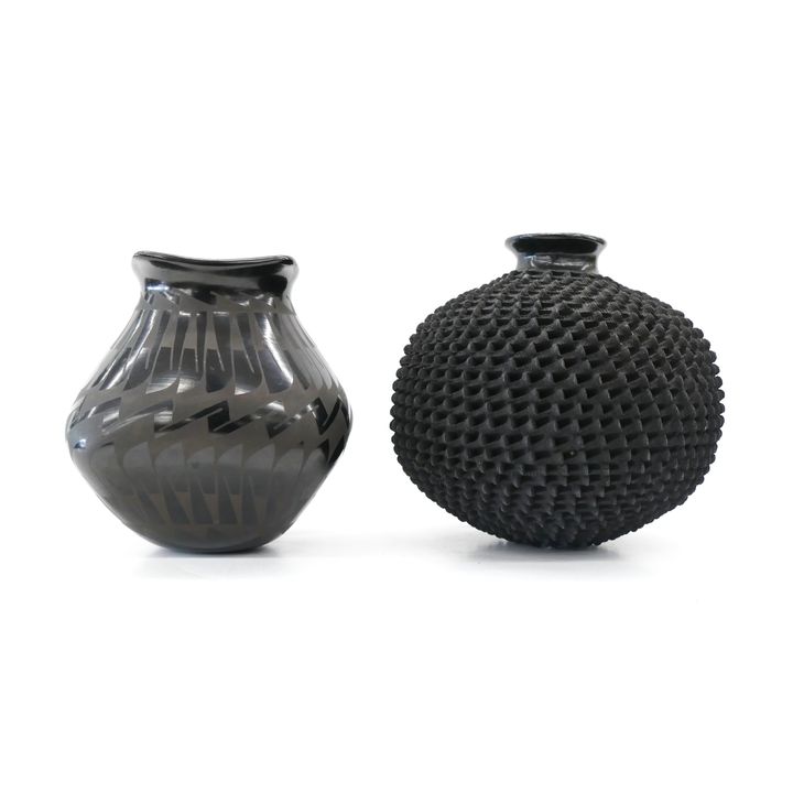 2pc Southwest Blackware Pottery Small Jars 5.5'' Approx.