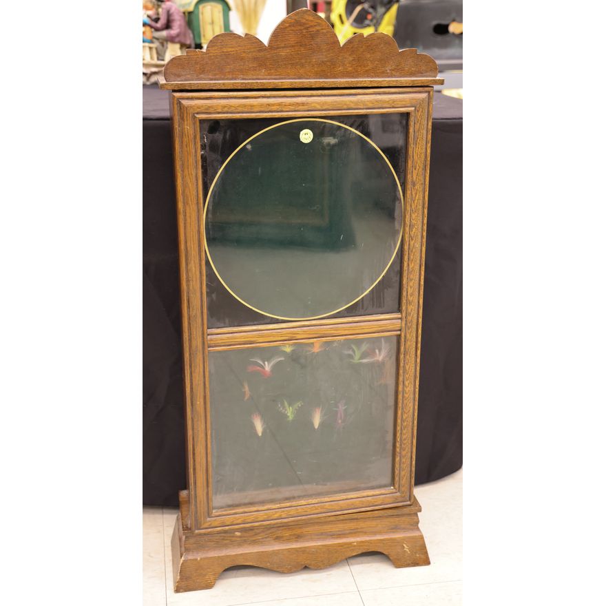 Antique Oak Wall Clock Case with Fishing Flies 35''x16''