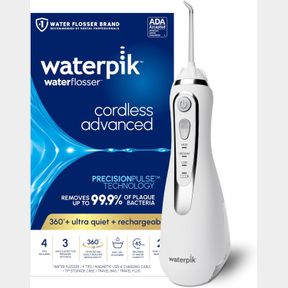 WATERPIK CORDLESS ADVANCED WATER FLOSSER FOR TEETH, GUMS, BRACES, DENTAL CARE WITH TRAVEL BAG AND 4 TIPS, ADA ACCEPTED, RECHARGEAB