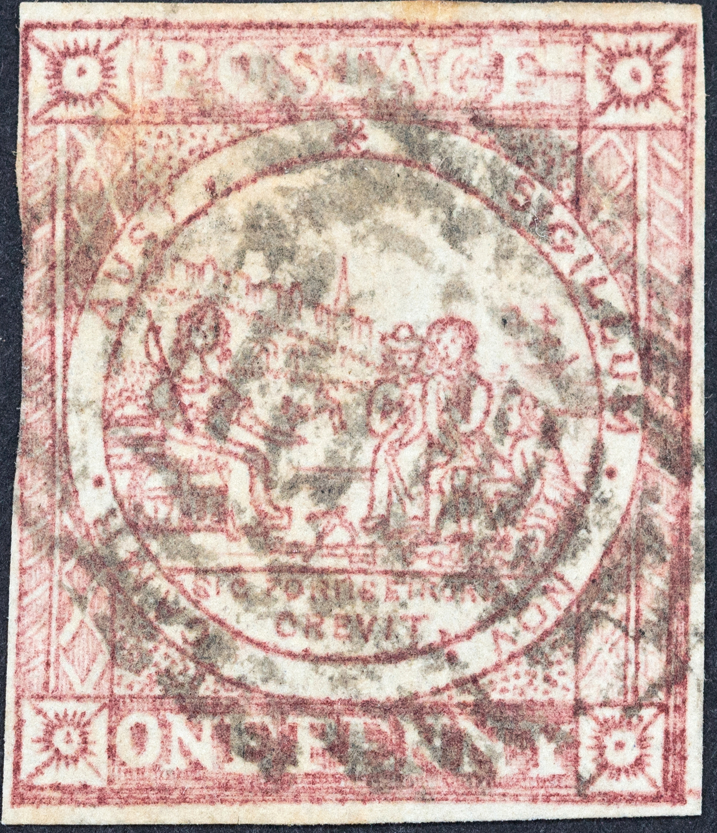 4 · Penny, Crimson-Lake, 1850, FU