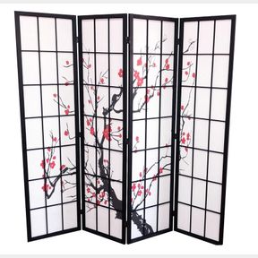 NEW 4 PANEL ROOM DIVIDER JAPANESE PLUM BLOSSOM 1119PB***