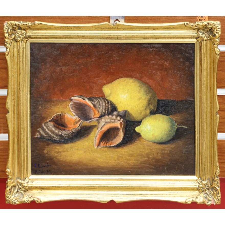 Giuseppe Palumbo (Italian) ''Shell and Lemon Still Life'' Oil Painting