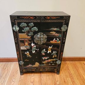 Antique Treasure of The Orient Lacquered Cabinet