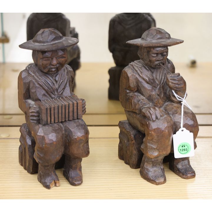 Pair Vintage Gaucho Hardwood Carved Figures 8''