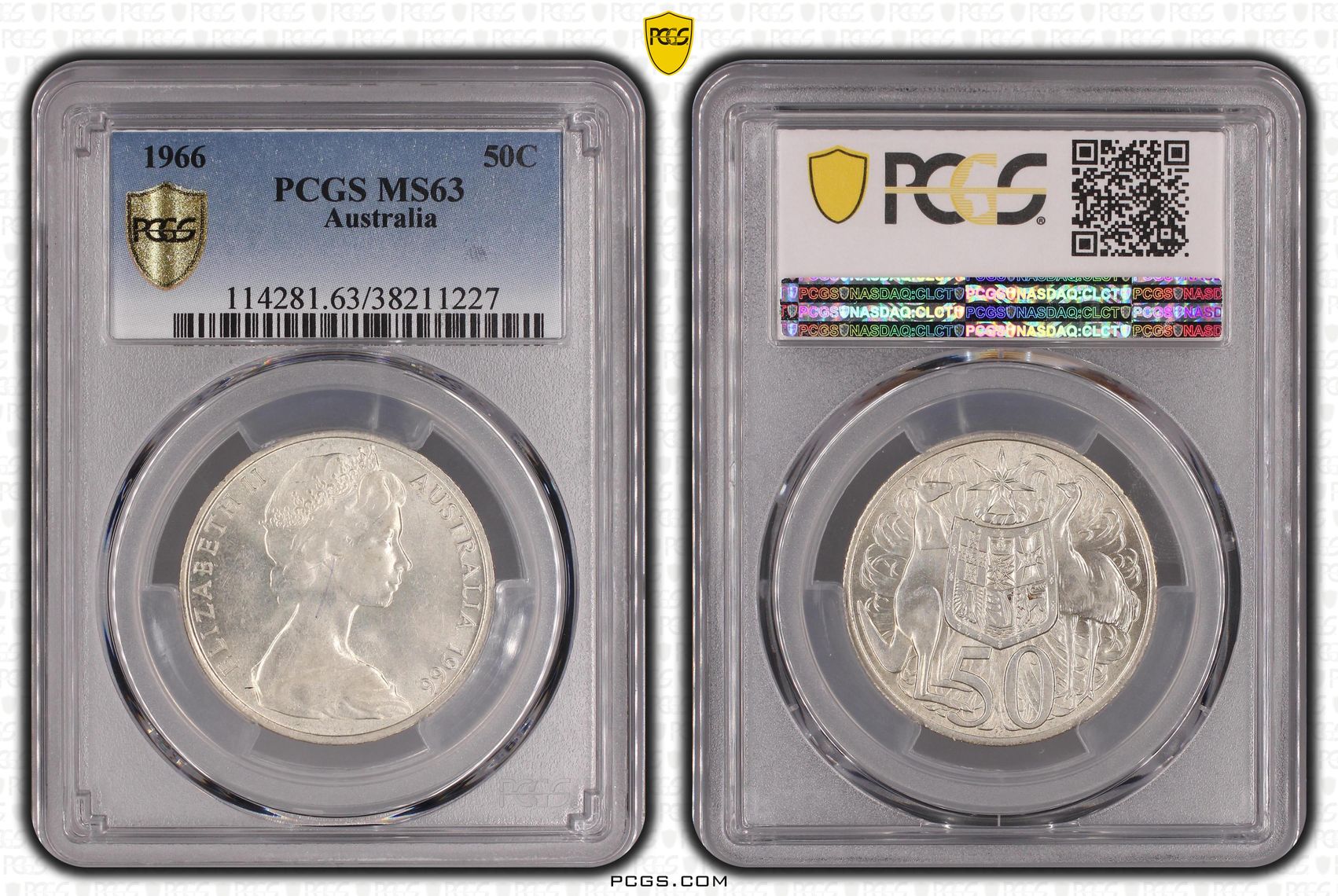 1966 Australian Fifty Cent, 50c Silver PCGS - MS63 -227