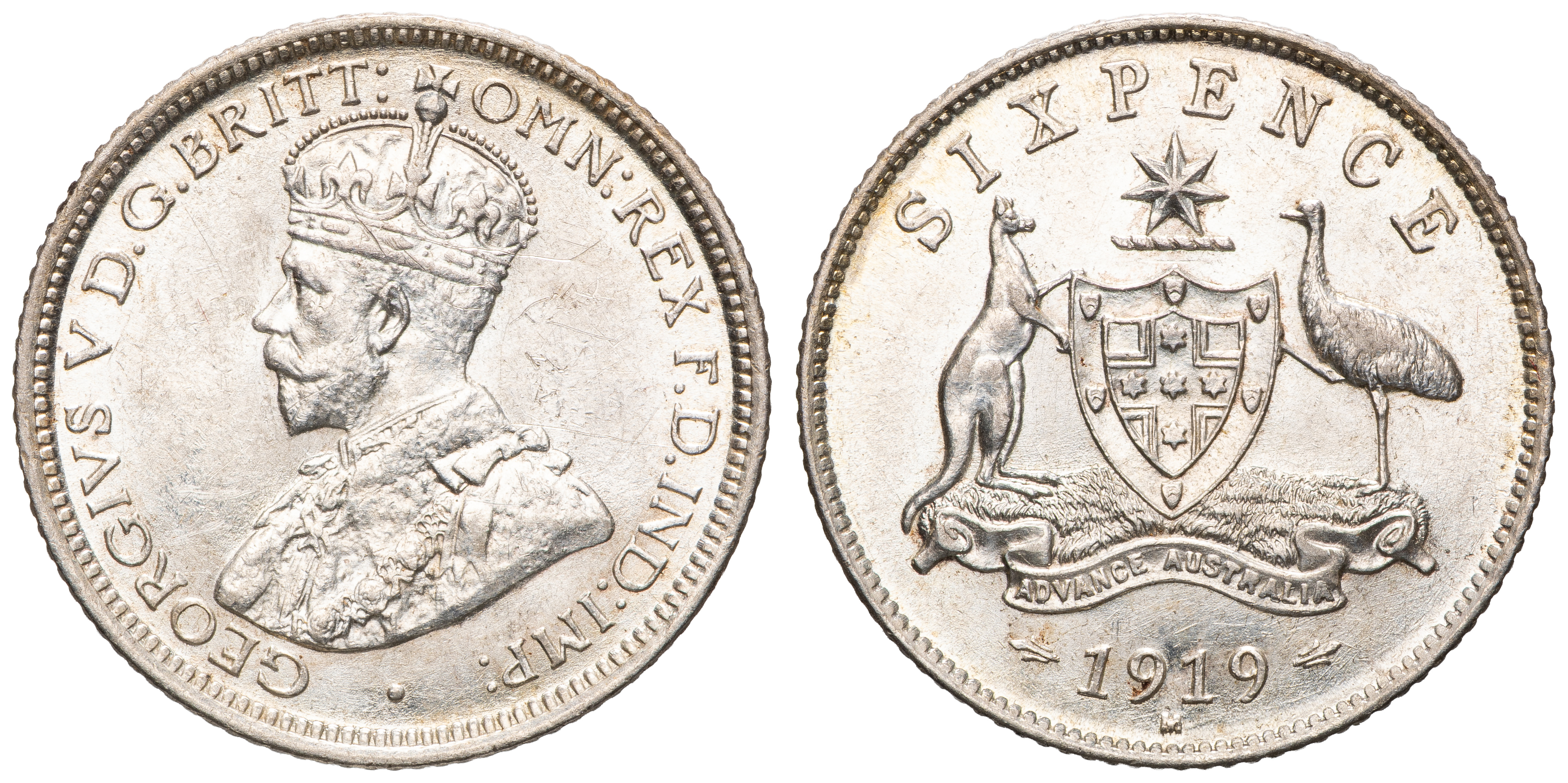 George V, Sixpence, 1919-M, aUNC