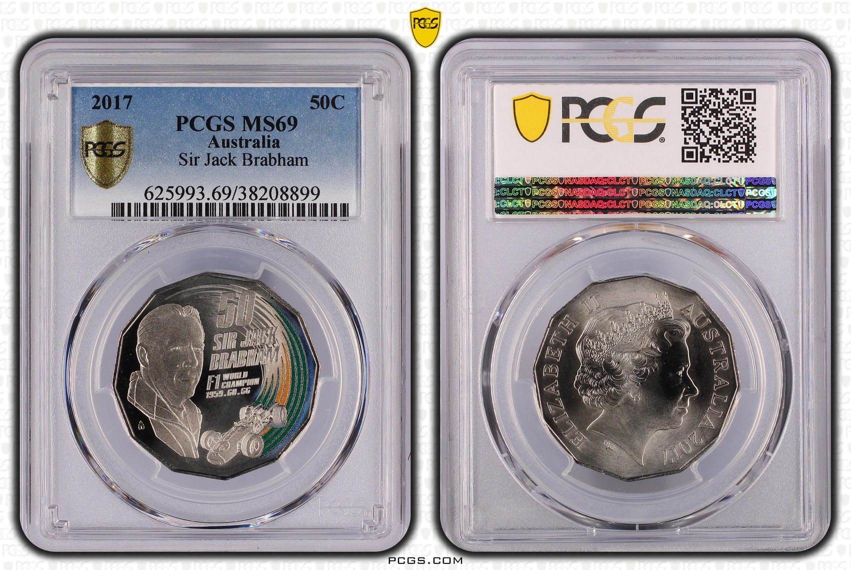 Sir Jack Brabham , Fifty Cent, 2017, PCGS MS69