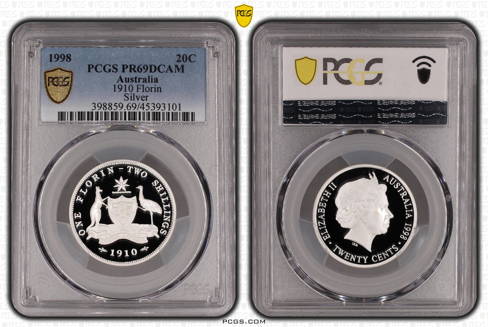 1910 Florin Silver , Twenty Cent, 1998, PCGS PR69DCAM