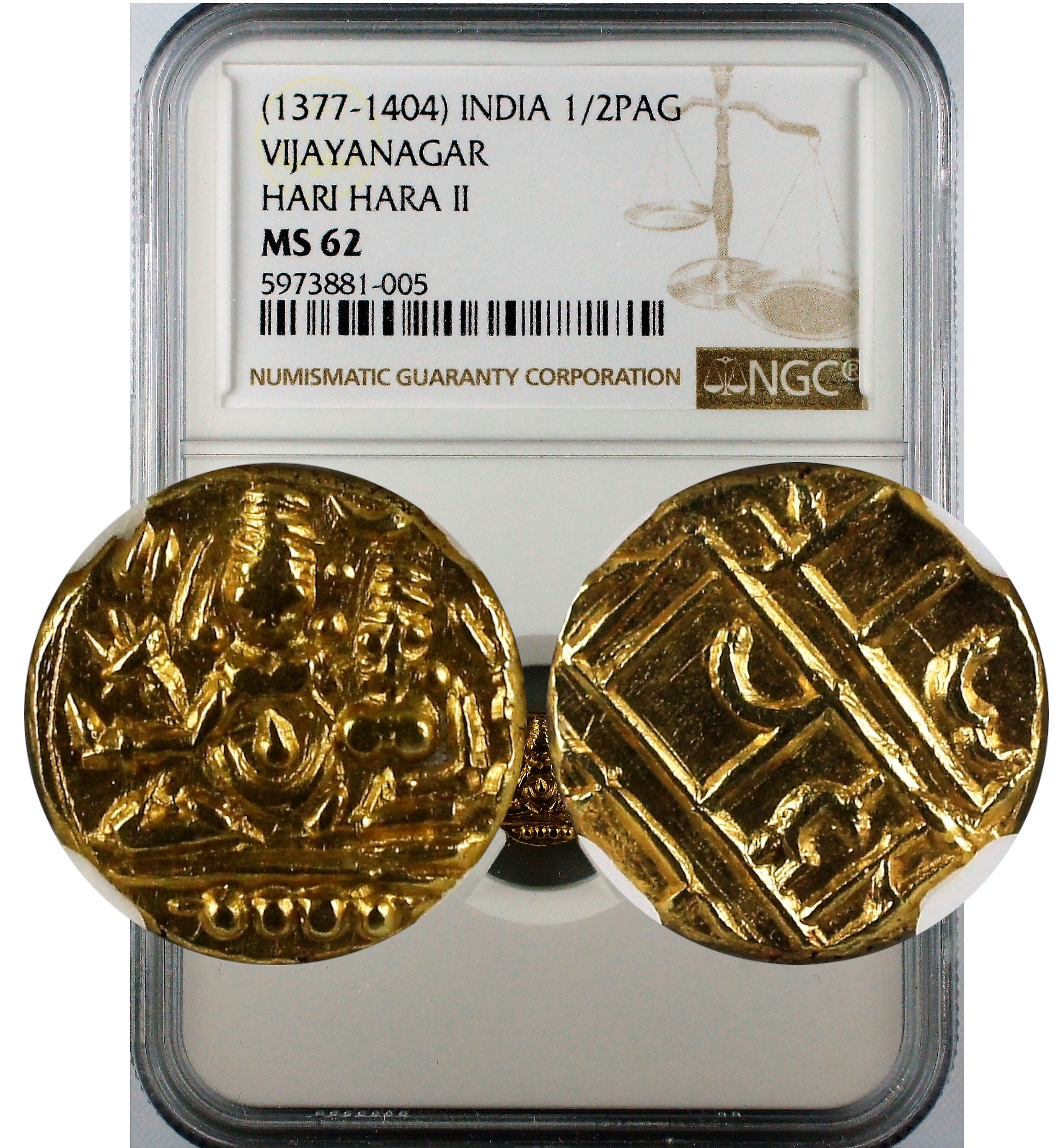 India Vijayanagar Hari Hara II Gold Pagoda NGC MS62