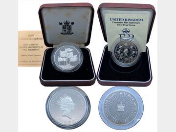1996 & 1993 ELIZABETH II PROOF SILVER COMMEMORATIVE CROWNS