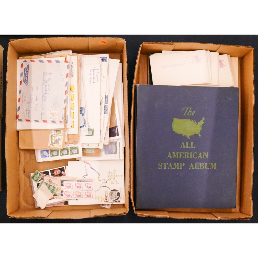 2 Boxes Vintage Stamp Albums and MISC Covers