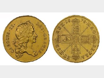 1678/7 CHARLES II GOLD FIVE GUINEA