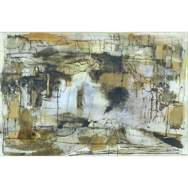 Mid Century Leslie Jackson Abstract Watercolor Framed