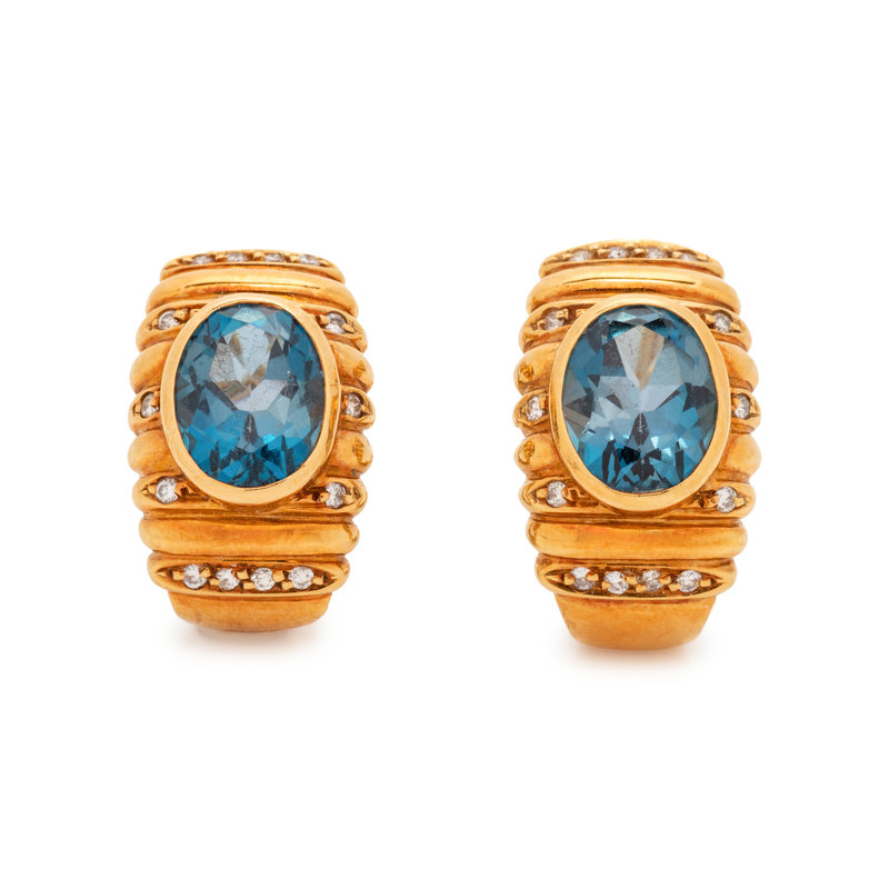 BLUE TOPAZ AND DIAMOND EARCLIPS