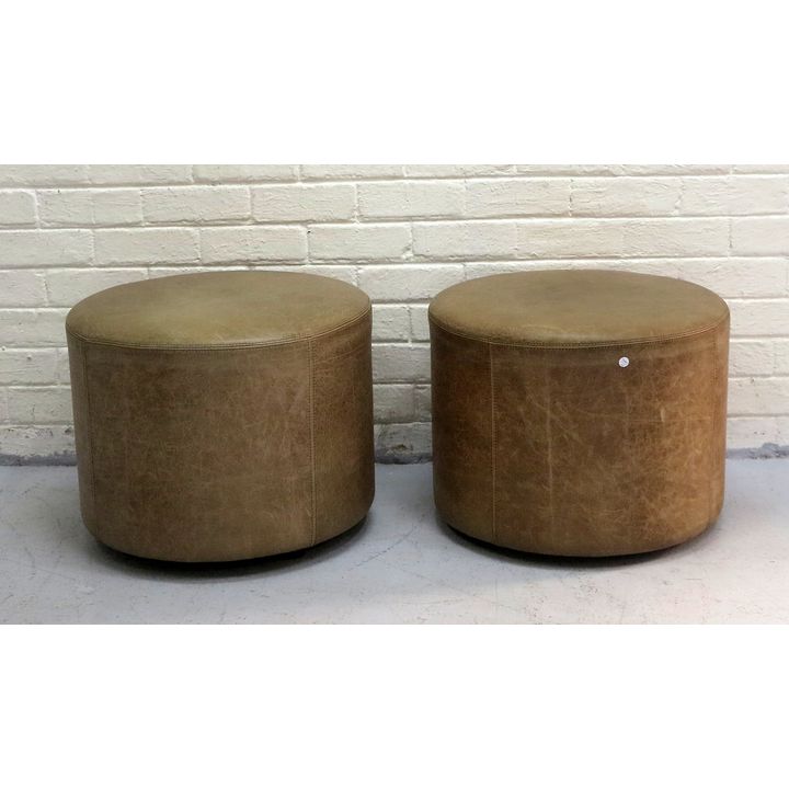 PAIR OF LEATHER UPHOLSTERED OTTOMANS