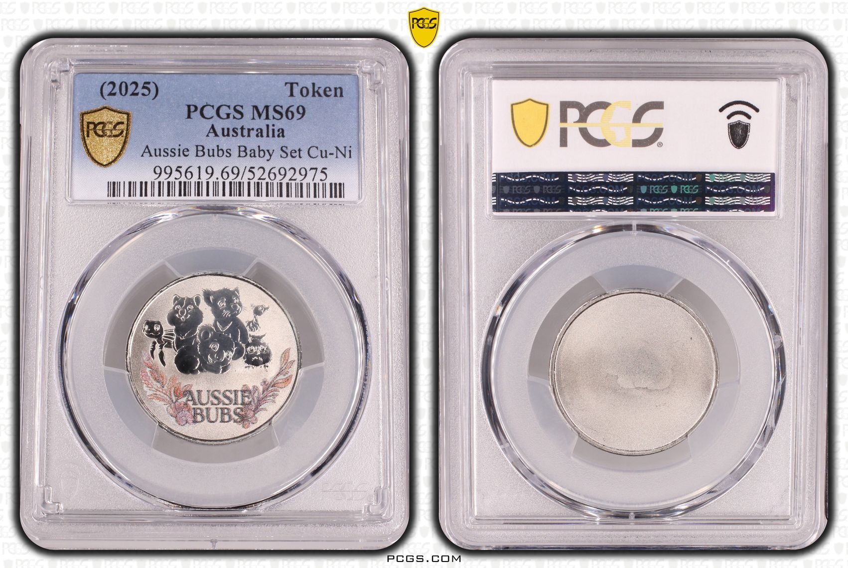 Aussie Bubs Baby Set Cu-Ni Colourised, POP 7/0, Token, -2025, PCGS MS69