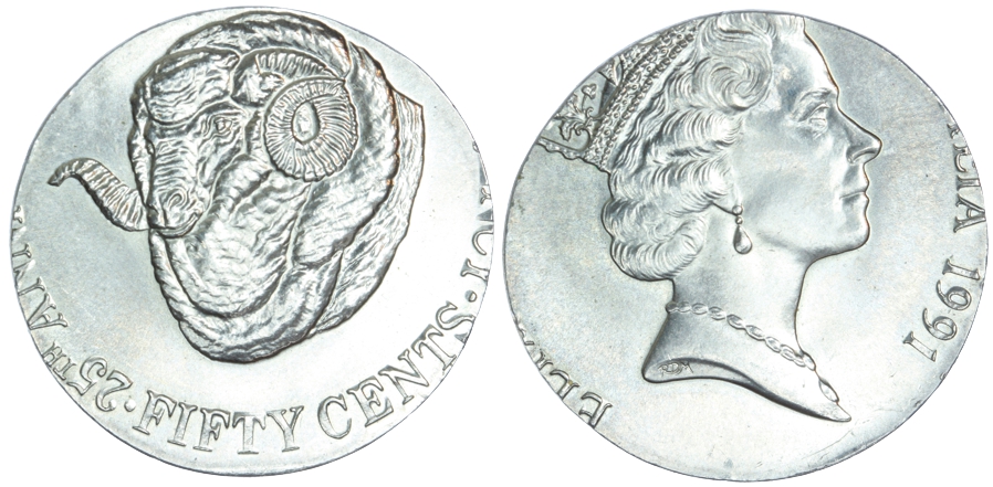 1991 50 Cent Rams Head
