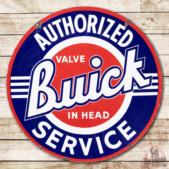 42" Buick Valve In Head Authorized Service (Large Logo) Double Sided Porcelain Sign TAC 8.9