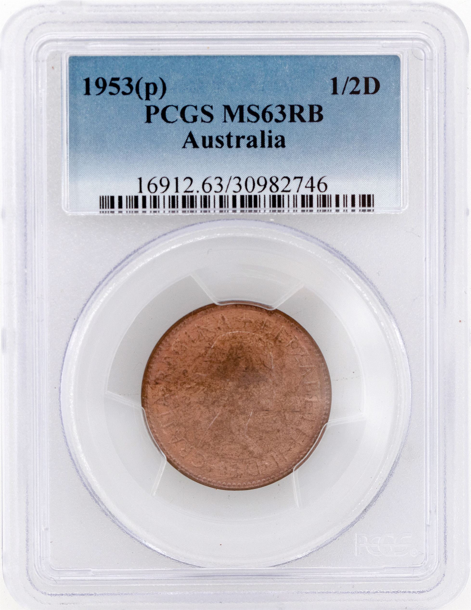 1953(p) Australia Half Penny PCGS - MS63RB -746
