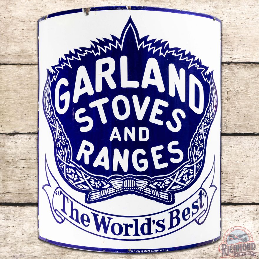 Garland Stoves and Ranges "The World's Best" Curved 28" SS Porcelain Sign