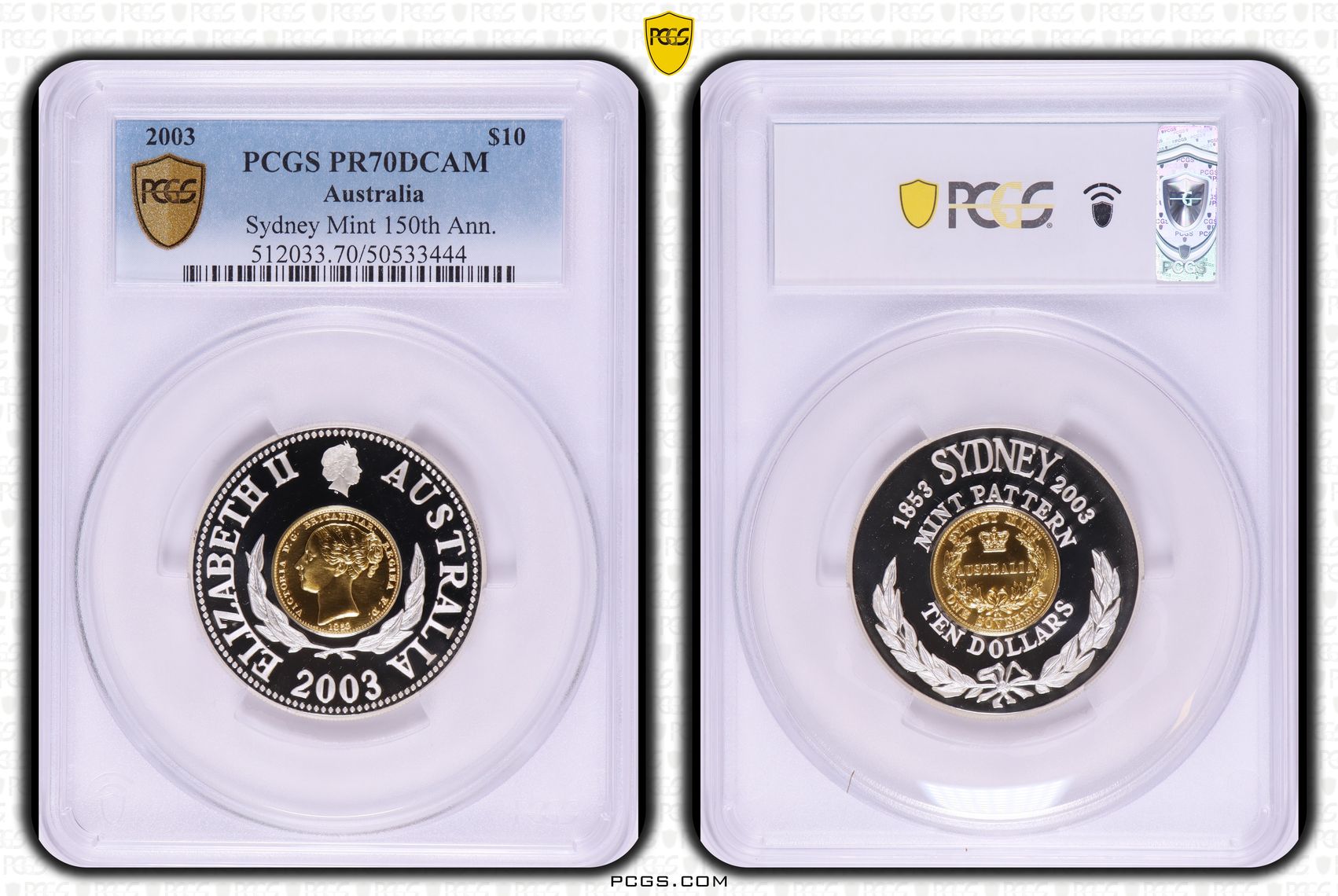 Sydney Mint 150th Ann. POP 5/0, Ten Dollar, 2003, PCGS PR70DCAM