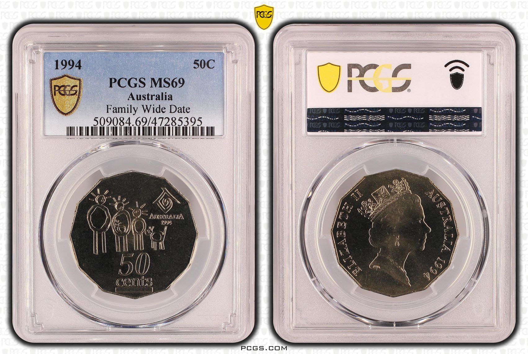 Elizabeth II, Family Wide Date, Fifty Cent, 1994, PCGS MS69