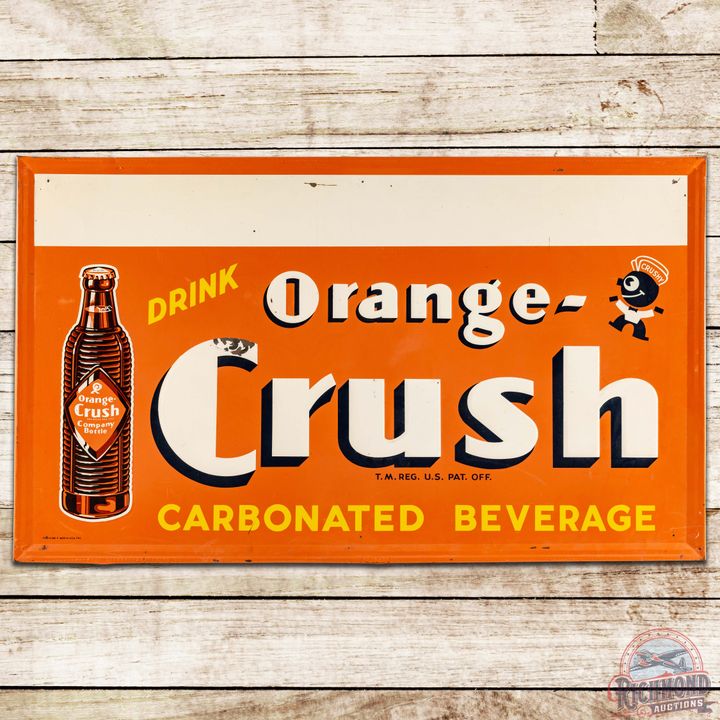 Drink Orange Crush Embossed SST Sign w/ Bottle & Crushy