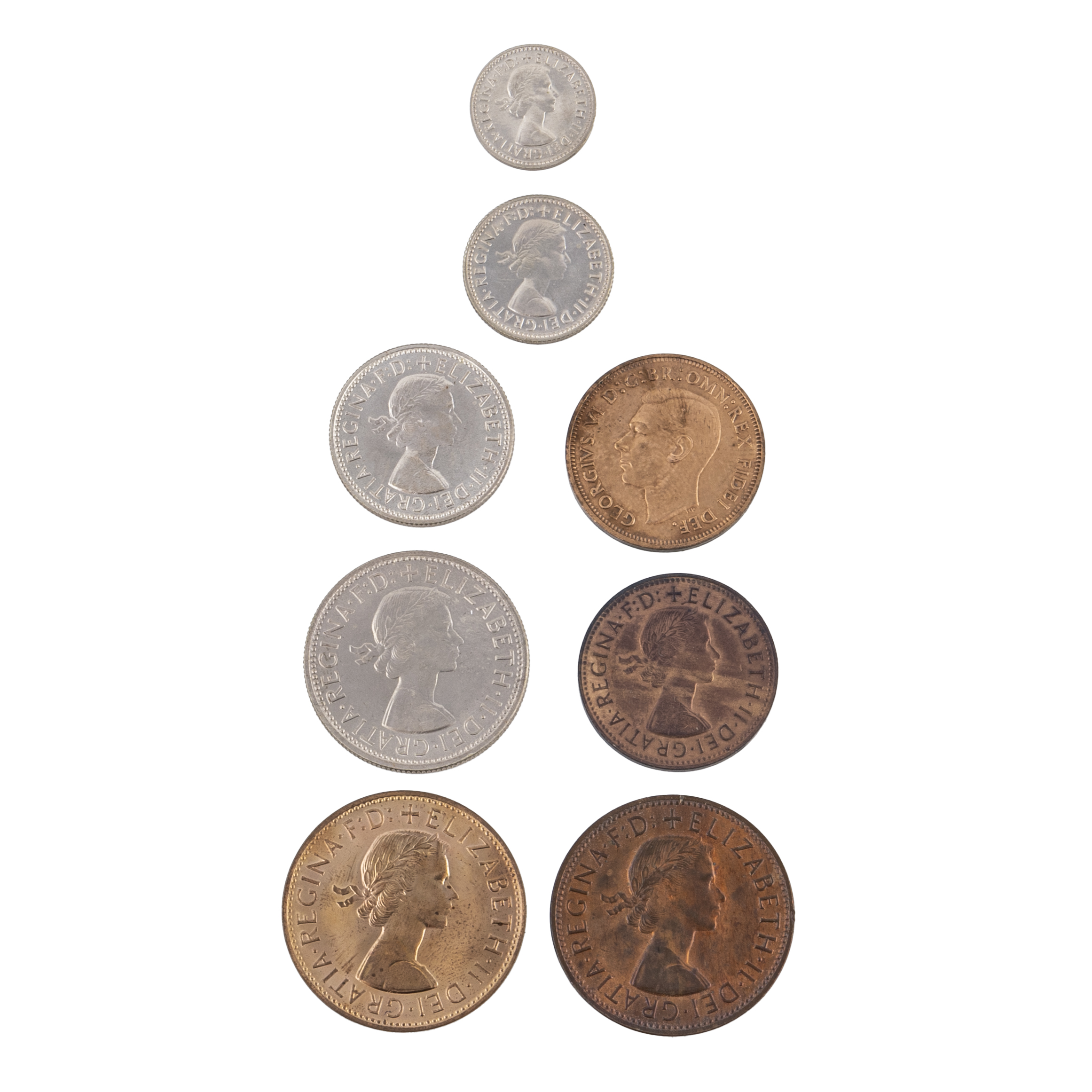 Elizabeth II, Year Set, Penny - Florin, 1957-Y., FDC