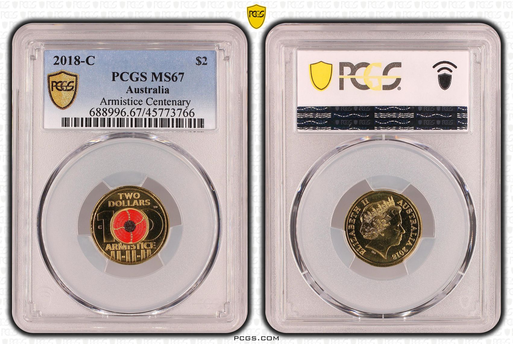 Elizabeth II, Armistice Centenary, Two Dollar, 2018-C, PCGS MS 67