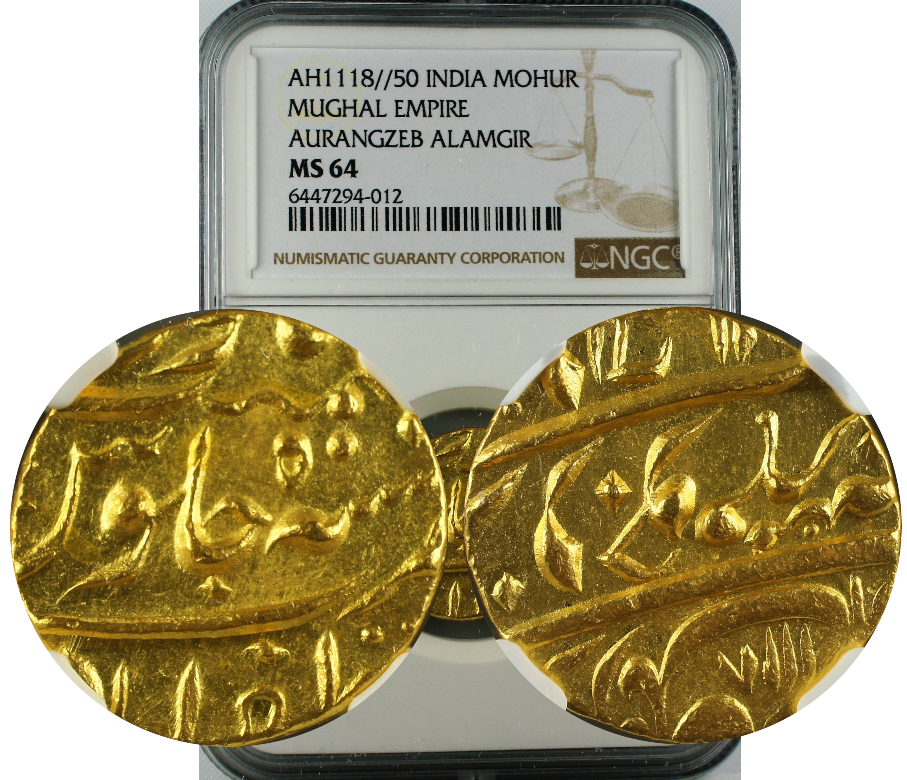 AH 1118//50 INDIA MOHUR MUGHAL-AURANGZEB MS64