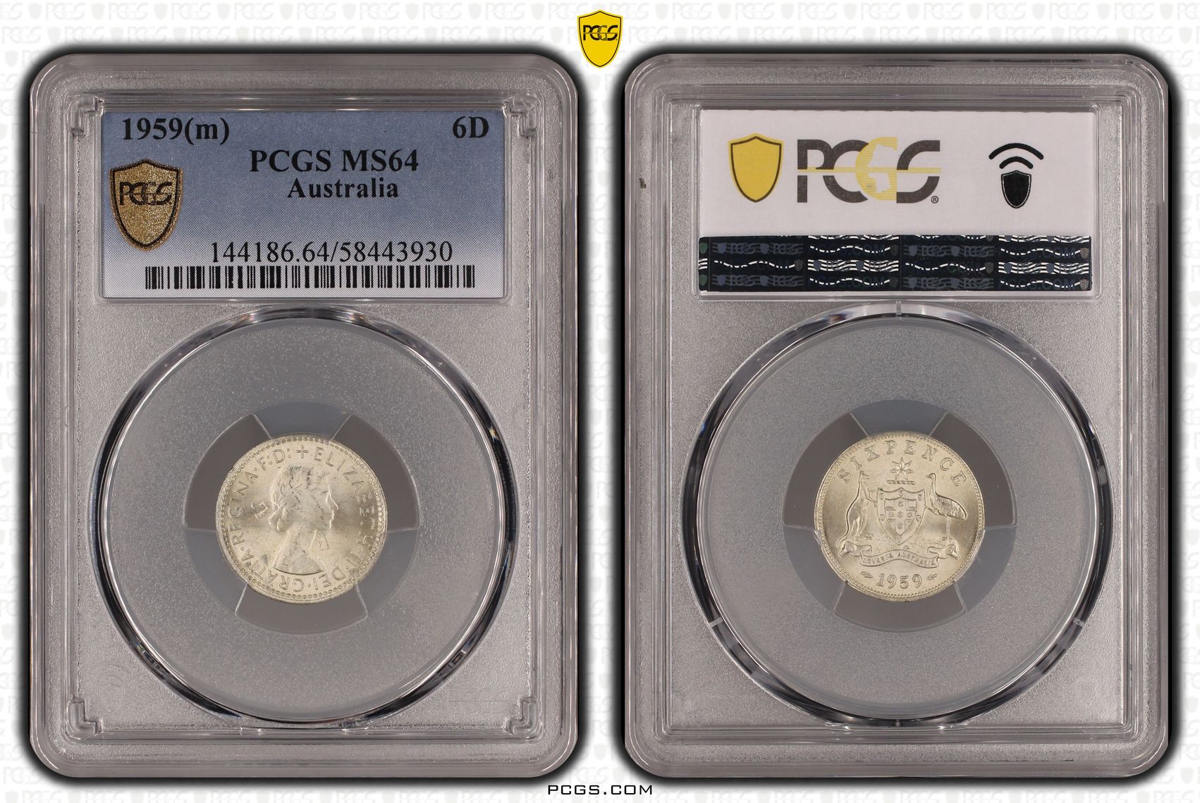 251 · Sixpence, 1959(m), PCGS MS64