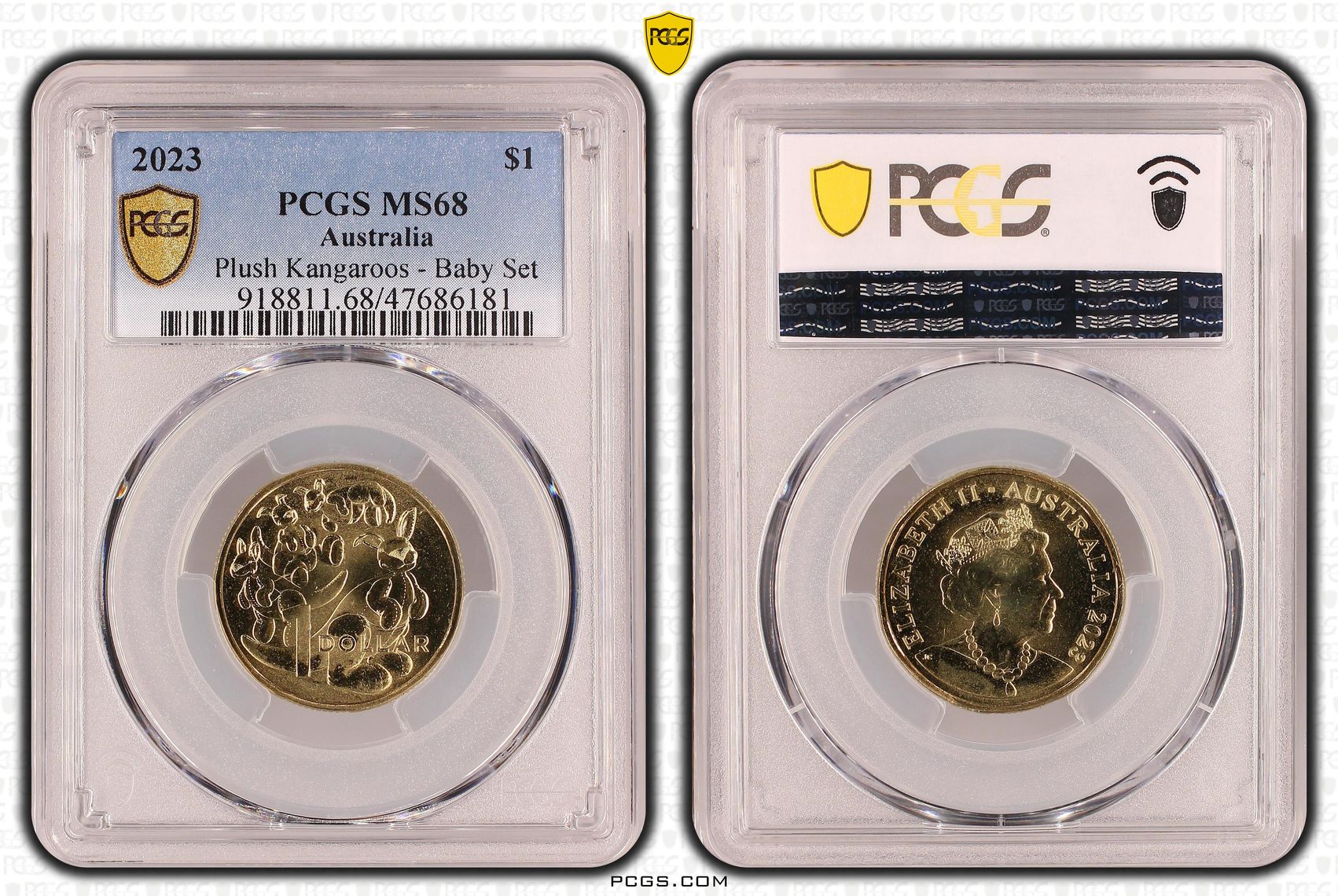 Elizabeth II, Plush Kangaroos - Baby Set , One Dollar, 2023, PCGS MS68