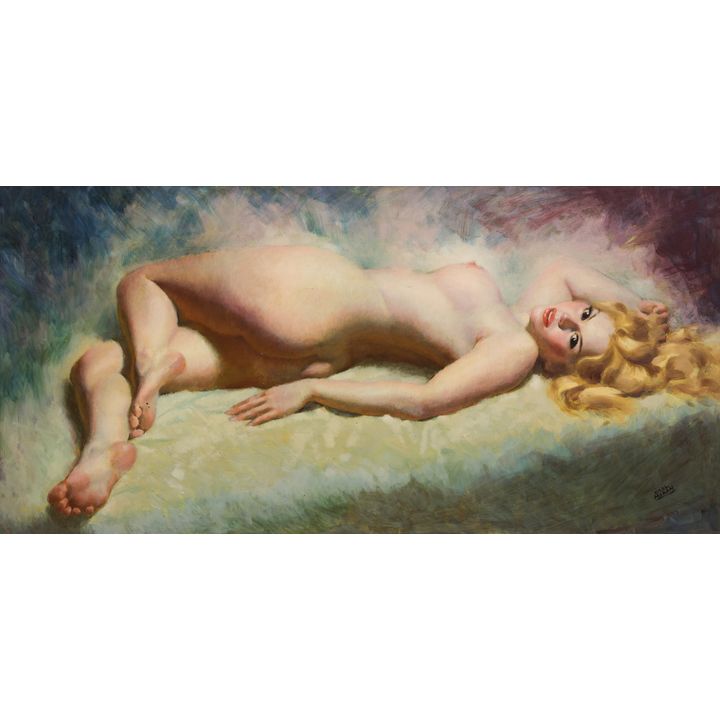 Earl Moran ''Blonde'' (Reclining Nude) Oil