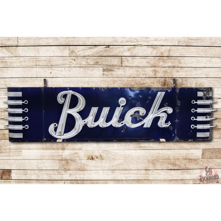 Rare 10' Buick Neon Single Sided Porcelain Bullnose Sign