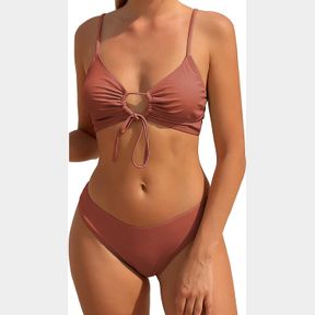 BIKINI SET FOR WOMEN TWO PIECE SWIMSUITS HIGH WAISTED CUT OUT TIE FRONT CHEEKY CRISSCROSS HALTER BATHING SUIT, Q-BLUSH RED, SMALL