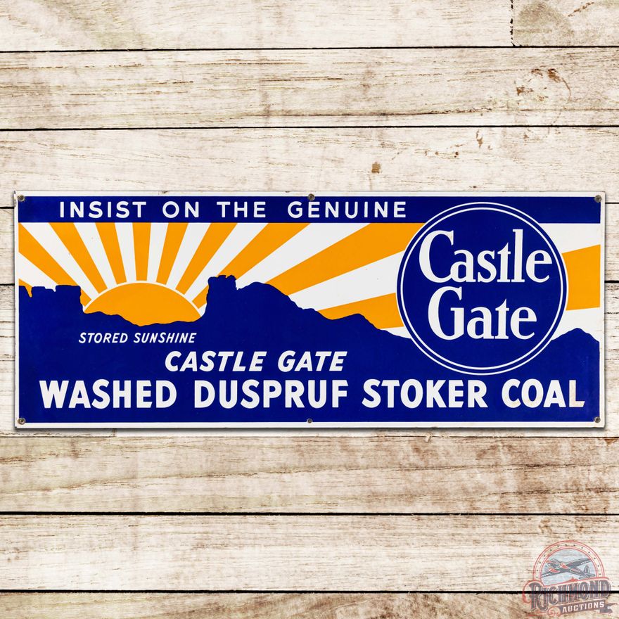Castle Gate Washed Duspruf Stoker Coal "Stored Sunshine" SS Porcelain Sign