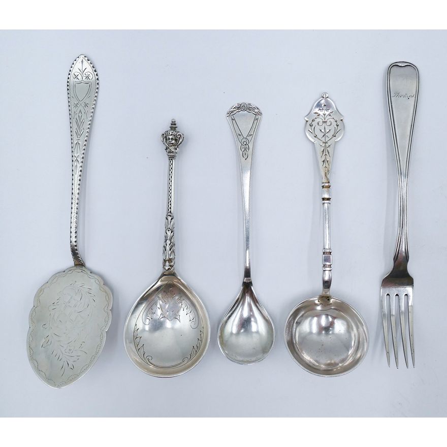 Box 5pc Antique Norwegian 830 Silver Serving Pieces - 163 Grams TW