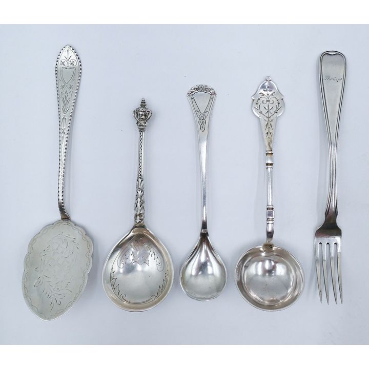 Box 5pc Antique Norwegian 830 Silver Serving Pieces - 163 Grams TW
