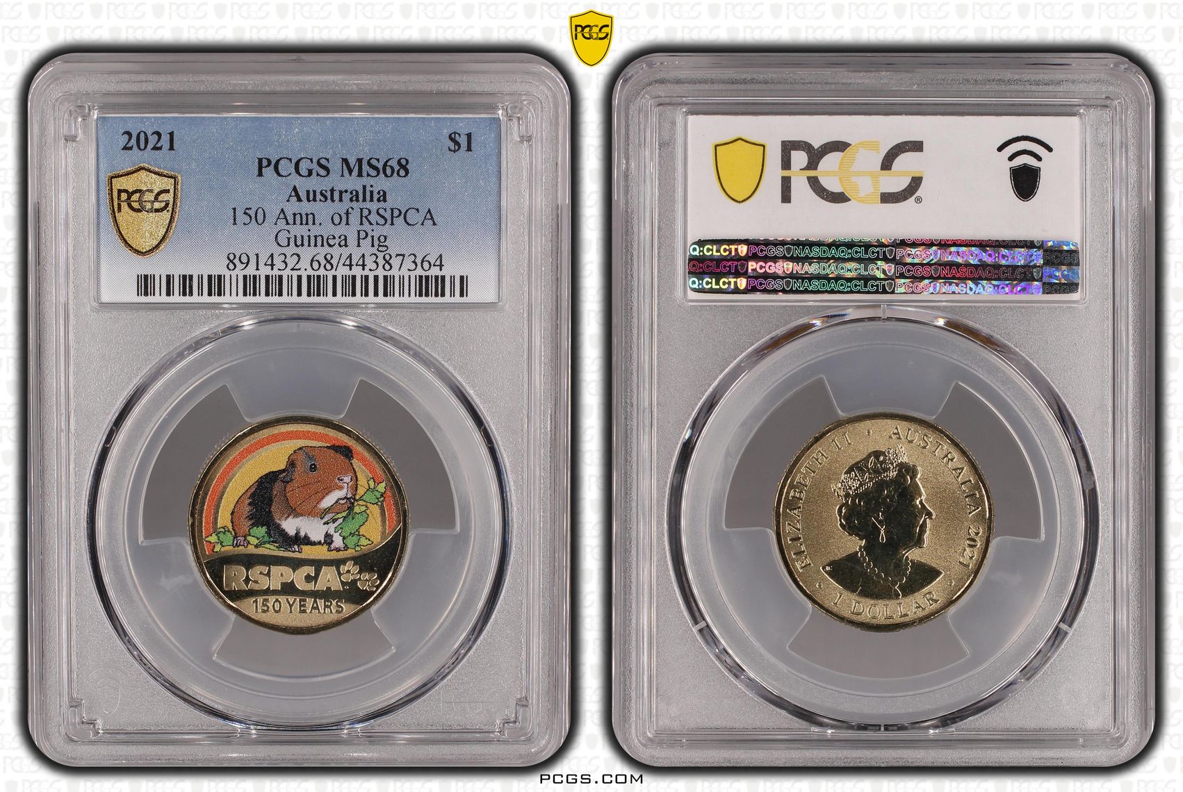 234 · 2021 Australia One Dollar, $1 150 Ann. of RSPCA Guinea Pig PCGS - MS68 -364
